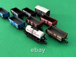 9 assorted Graham Farish Peco N gauge plank, mineral, coal, brake, tank wagons