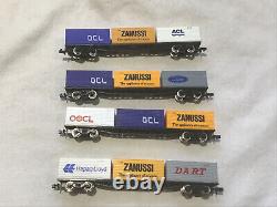 GRAHAM FARISH N GAUGE JOB LOT OF 4x VARIOUS BOGIE WAGONS WITH 20ft CONTAINERS