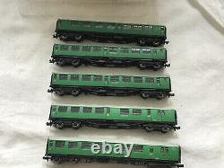 GRAHAM FARISH N GAUGE JOB LOT OF 5x VARIOUS SR GREEN BULLEID COACHES -RENUMBERED