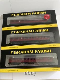 Graham Farish 374-912 Set of 3 SE&CR 60ft Birdcage Coaches, BR Crimson, N Gauge