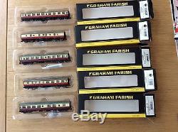 Graham farish n gauge 5 coaches 374-431 br crimson & cream see photos for detail