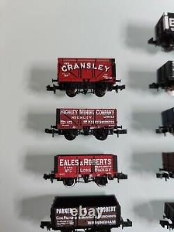 Large Rake Of 19 Graham Farish Plank Wagons and Brake Vans N Gauge Lot